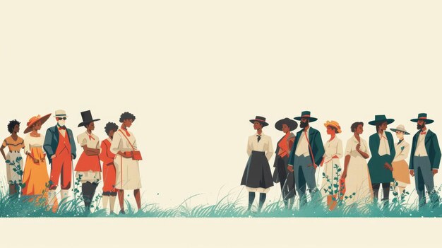 Photo banner of an event in honor of abolition of slavery day illustration with people on a colored background