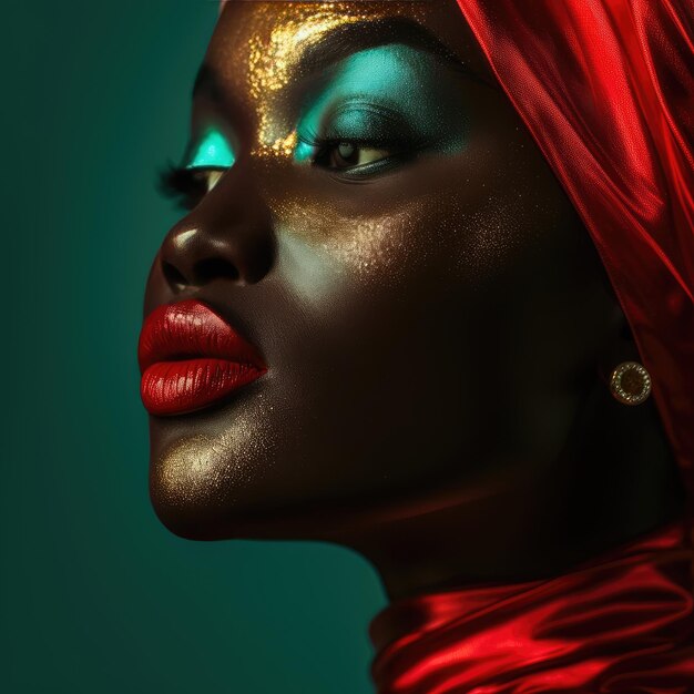 Banner of Fashion african model girl portrait Beauty woman with gold makeup