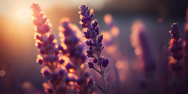 Banner field lavender background flower background shallow depth of field AI Generated