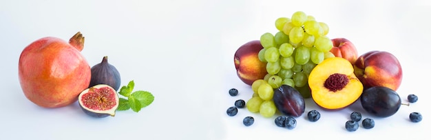 Banner frutta e bacche su sfondo bianco spazio di copia