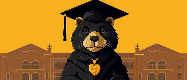 Banner of groundhog with a graduation gown classic black and elegant g 2d flat design illustration