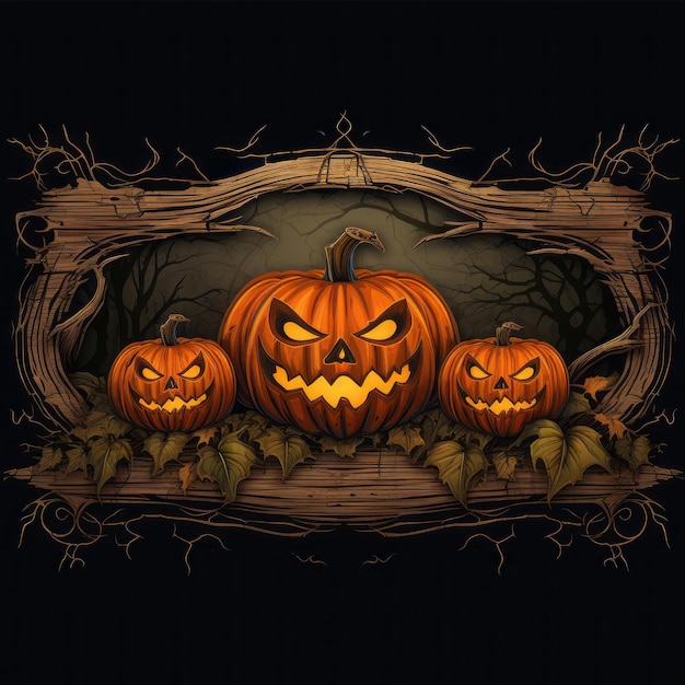 Banner for Halloween Creepy scary terrible pumpkins on a black background