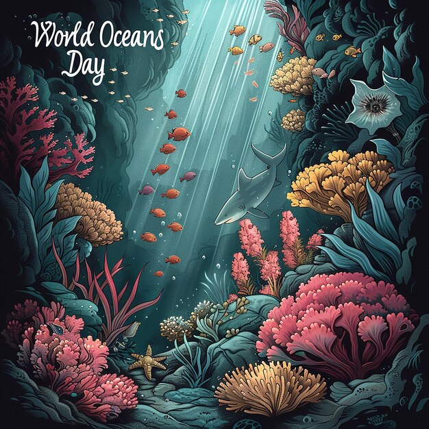 Photo banner illustration international oceans day