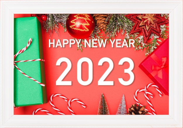 Banner kerstcadeaus en decoraties met 2023 jaar nummer