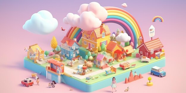 Premium AI Image | a banner of kids on a rainbowthemed scavenger hunt ...