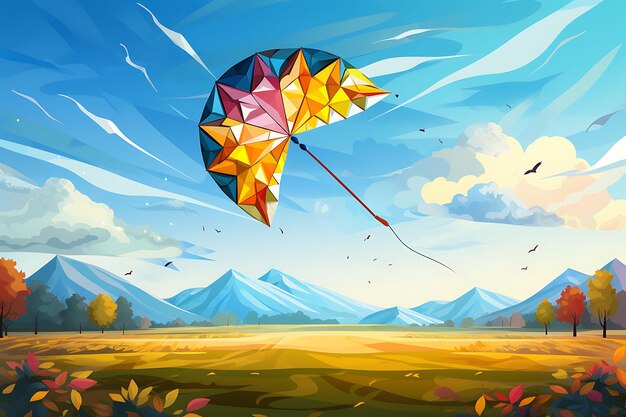 Banner of kite flying against a blue sky vibrant multicolored kites fe lohri india festival design