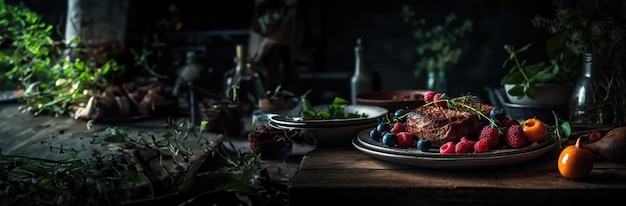 Banner kopieert tempo achtergrond voor goede voeding gezond eten juiste voeding dieet fruit groenten