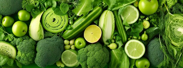 Banner layout of green fruits and vegetables Generative AI