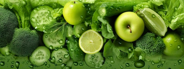 Banner layout of green fruits and vegetables Generative AI