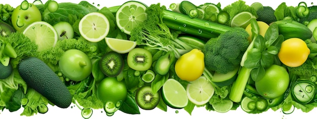 Banner layout of green fruits and vegetables generative ai