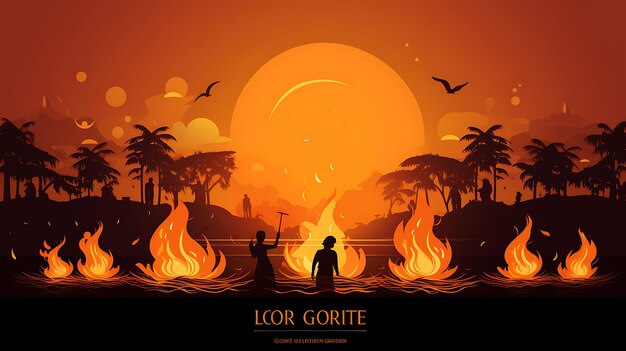 Banner of lohri bonfire with dancing flames warm and fiery colors capt lohri india festival design