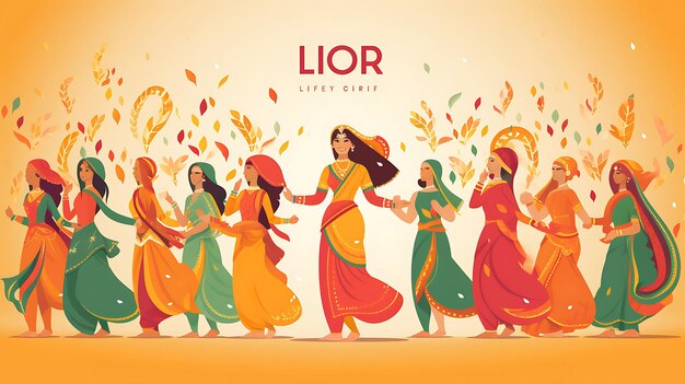 Banner of lohri celebration with traditional punjabi folk dances energ lohri india festival design