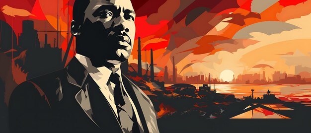 Foto banner di martin luther king jr. ritratto con una striscia di film nero e 2d design art creative post