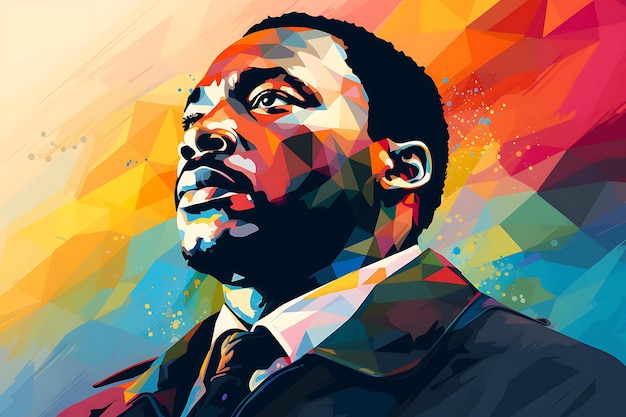 Banner of martin luther king jrs portrait with a rainbow colored back 2d design art creative post