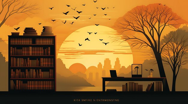 Banner of martin luther king jrs silhouette with a bookshelf warm and 2d design art creative post