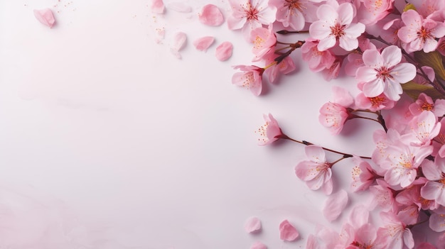 Foto banner met een frame van rozenbloemen en groene bladeren op een roze achtergrond