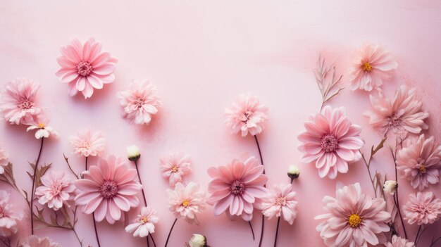 Foto banner met een frame van rozenbloemen en groene bladeren op een roze achtergrond