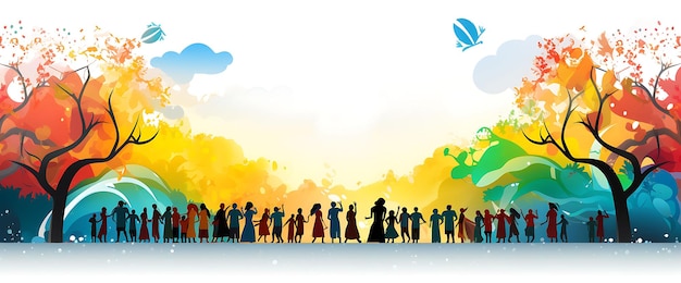 Banner of multicultural unity celebration with diversity symbols rainb creative design art 2d