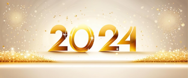 明るい背景にバナー新年 2024 年お祝いゴールド挨拶ポスター生成 AI