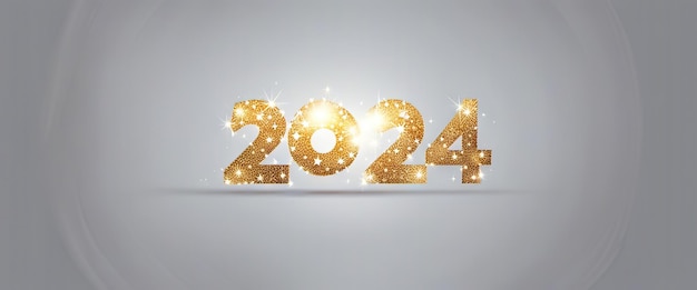 Banner New year 2024 celebrations gold greetings poster over light background Generative AI