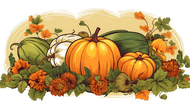 Banner of Nourishment Bountiful Harvest of Pumpkins Squashes Thanksgiving Holiday Design Idea