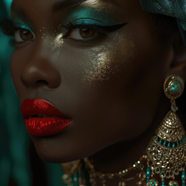 Banner of Fashion Afrikaans model meisje portret Schoonheid vrouw met gouden make-up