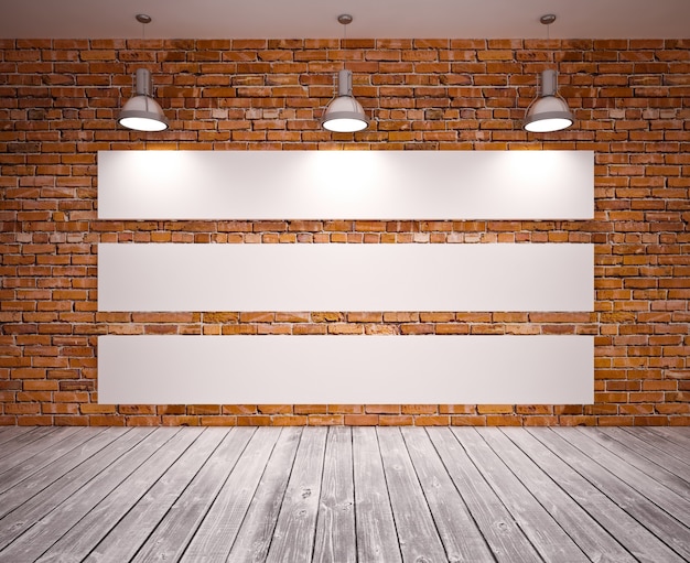 Banner op bakstenen muur met lamp