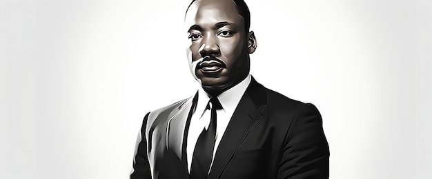Баннер портрета Мартина Лютера Кинга-младшего Черно-белая фотография Иконический дизайн Искусство 2D Клипарт Идеи