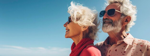 Photo banner portrait of romantic senior family couple of happy smiling mature people with gray hair