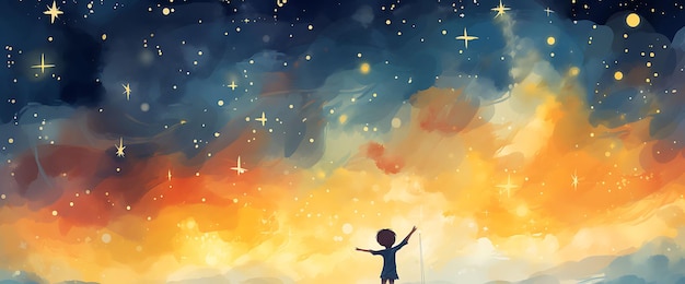 Banner of reach for the stars child midnight blue and bright yellow ga design art 2d clipart ideas
