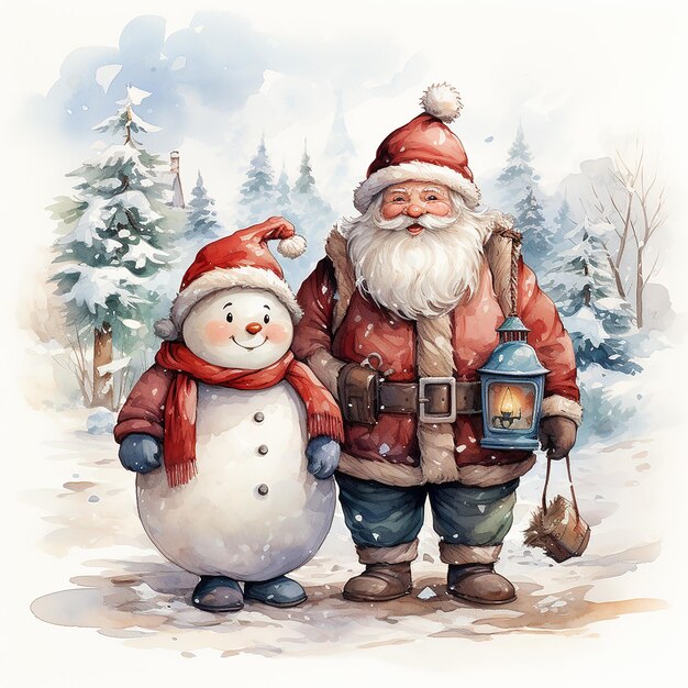 Снежный человек с подарочной коробкой рождественская елка и воздушные шары на белом фоне