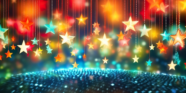 Banner Sterren Wazig bokeh licht kleurrijk Kerstmis Nieuwjaar vakantie sjabloon Abstracte glitter sterren Generatieve AI