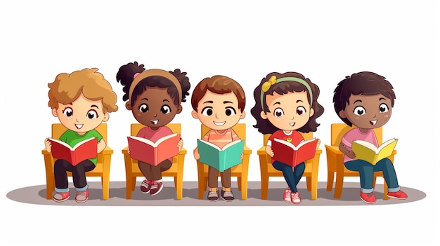 Banner template design with kids studying illustration