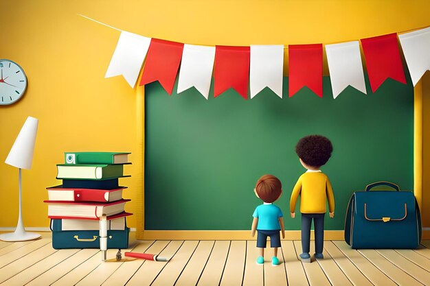 banner terug naar school briefpapier onderwijs element lege banner cartoon isoleren op gele rug