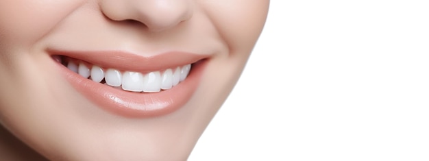 Banner tooth whitening Perfect white teeth close up dental care and stomatology Copyspace for text