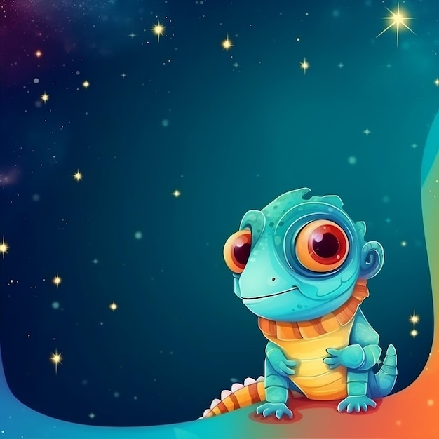 Banner van Cute Cartoon Chameleon met Copy Space Generative AI