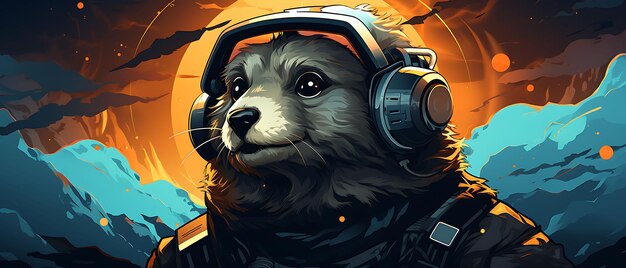 Banner van Groundhog in een Spacesuit Cosmic Black en Futuristic Silver 2D Flat Design Illustratie