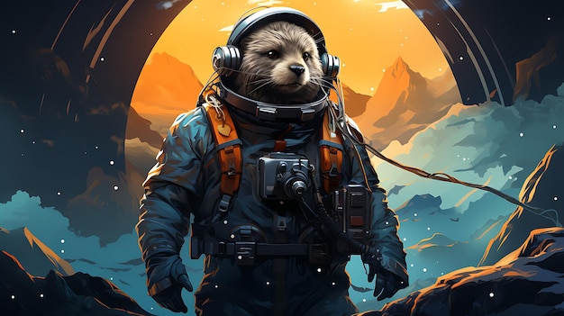 Banner van Groundhog in een Spacesuit Cosmic Black en Futuristic Silver 2D Flat Design Illustratie