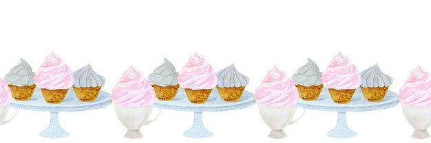 Foto banner van handgetekende aquarel taarten romantisch dessert met room