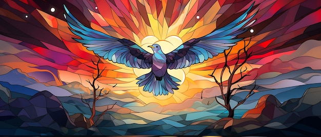Banner van kaarslicht dat door een gebrandschilderd glas schijnt Dove Rainbow Col Candlesmas 2D Flat Designs