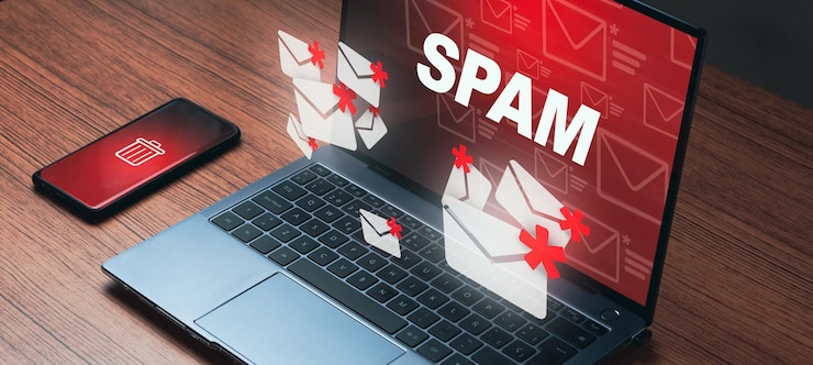 Foto banner van laptop met spam-concept communicatie bedrijfstechnologie spam-mail beschermen