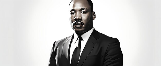 Banner van Portret Martin Luther King Jr Zwart en Wit Foto Iconisch Ontwerp Kunst 2D Clipart Ideeën