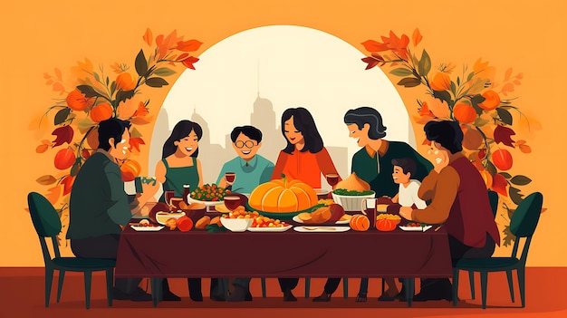 Banner van Thanksgiving multigenerationele familiebijeenkomst Ar Thanksgiving vakantie ontwerpidee