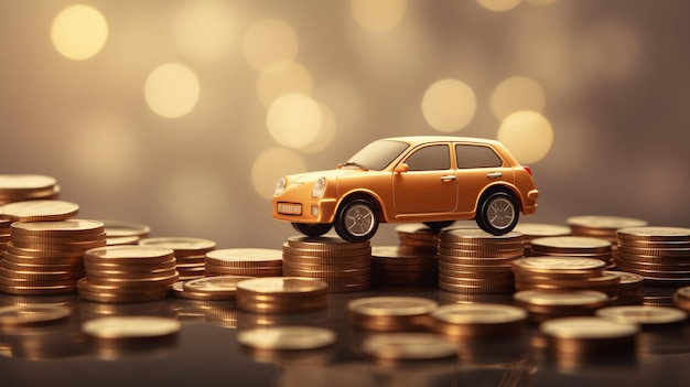 Foto banner voor financiële planning een model van een auto met een stapel munten
