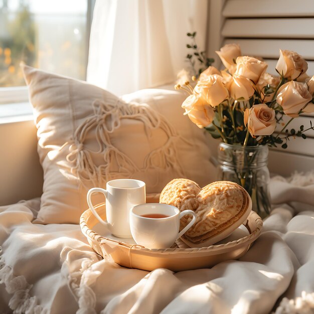 Banner Web Bed and Breakfast met hartvormige kussens Romantische kamer De bussines concept valentine