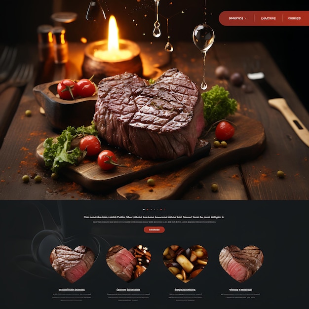 Photo banner web steakhouse restaurant with valentine themed candlelit ambian bussines concept valentine