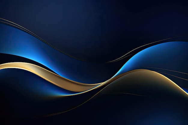 Banner web template abstract blue and golden curved lines overlapping layer design on dark blue back