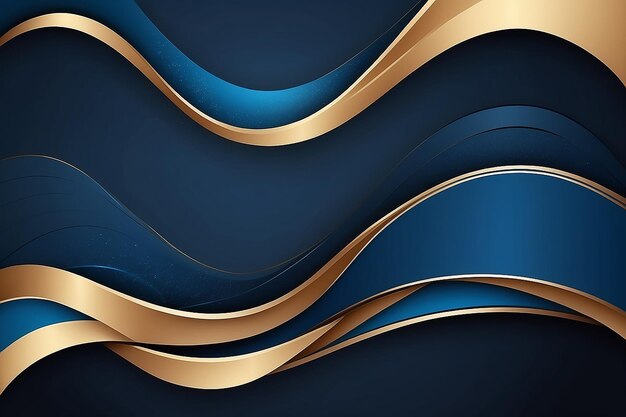 Banner web template abstract blue and golden wave curved lines overlapping layer design