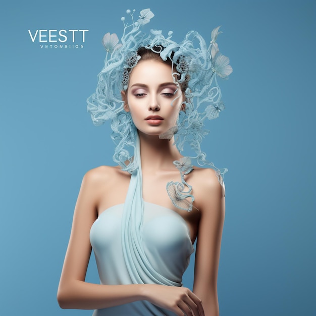 Photo banner for webiste aesthetics clinic beauty treatment blue background no text aspect 74 style