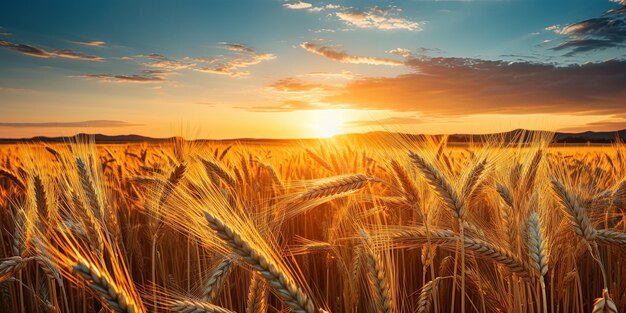 Banner of wheat field at sunset